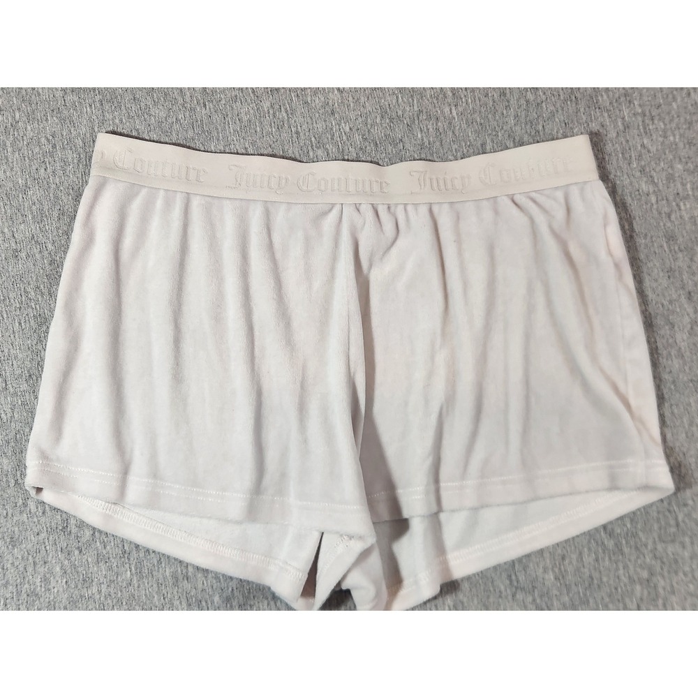 Juicy Couture Sleep Shorts Women Large cream Rhinestone Velour Lounge - Picture 2 of 10